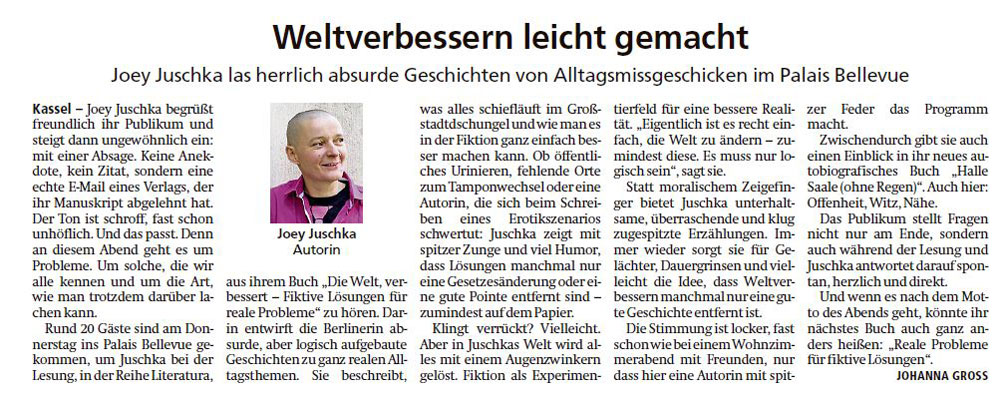 Live-Lesung: Bericht Joey Juschka live in Lesung - Pressebericht